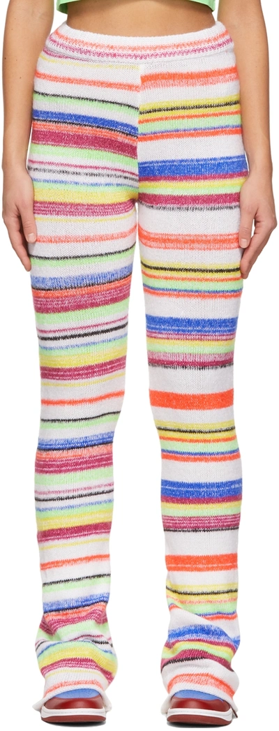 Agr Striped Cotton-blend Straight-leg Pants In White
