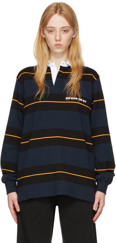 Vtmnts Navy Number Polo In Navy Stripe