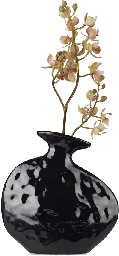 Project 213a Black Flat Vase, 1.1 L In Shiny Black