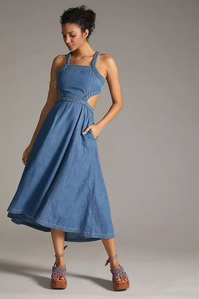 pilcro denim midi dress Short-Sleeve Denim Midi Shirt Dress