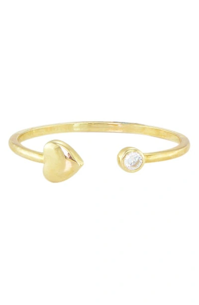 Candela Jewelry 10k Gold Cz Heart Cuff Ring In Clear