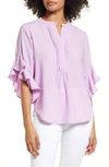 Vince Camuto Plus Size Ruffle Sleeve Henley Blouse In Soft Iris