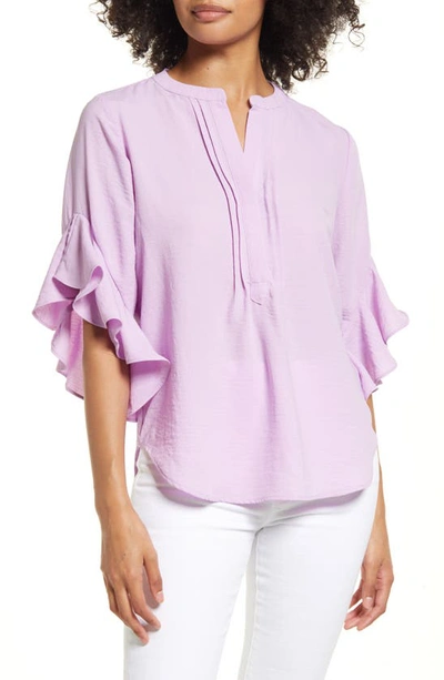 Vince Camuto Plus Size Ruffle Sleeve Henley Blouse In Iris Pink