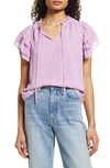 1.STATE FLUTTER SLEEVE SPLIT NECK CHIFFON BLOUSE