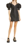 Ganni Cold-shoulder Recycled Taffeta Mini Dress In Black