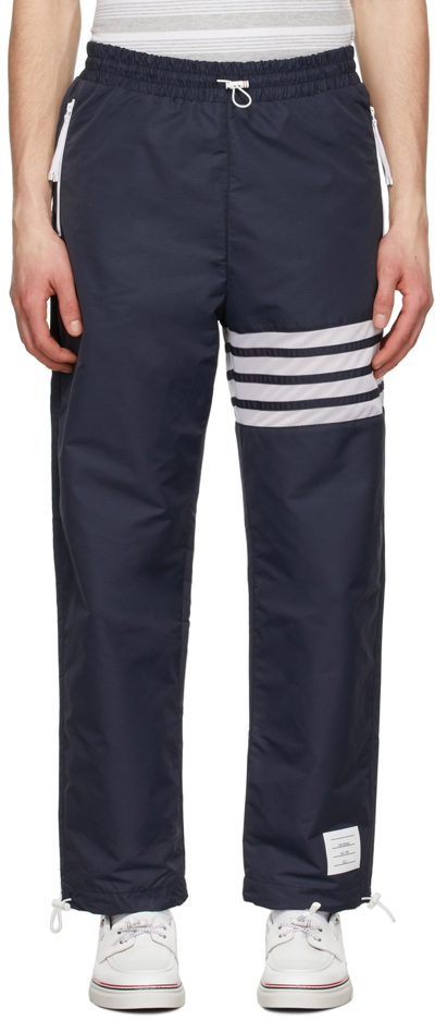 Thom Browne Sleek Black Training Jogger Pants With Distinctive Stripes In Blue