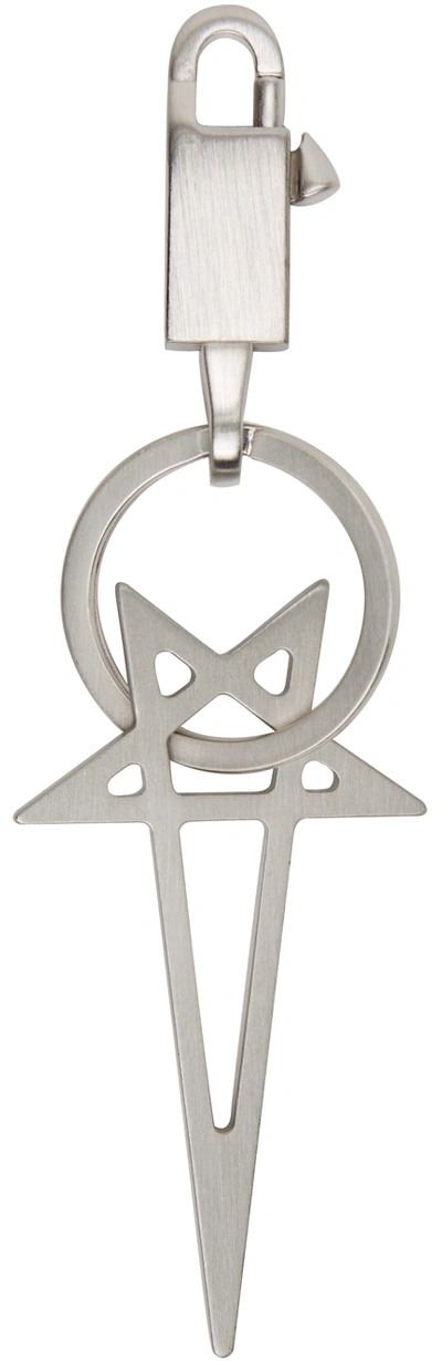 Rick Owens Pentagram Pendant Keychain In Silver