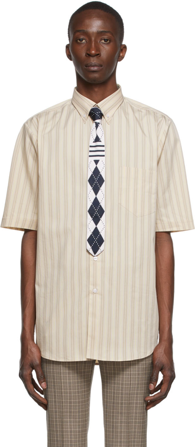 Ernest W Baker Beige Cotton Shirt In Brown/beige Pin Stri