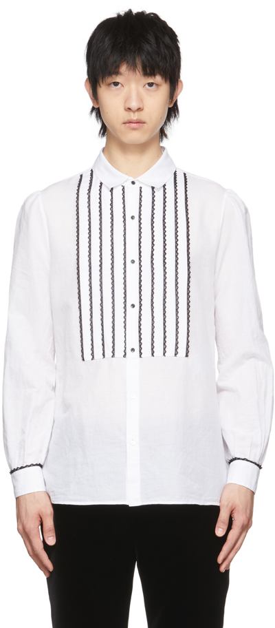 Saint Laurent Men's Toile Flame Bib Dress Shirt In White