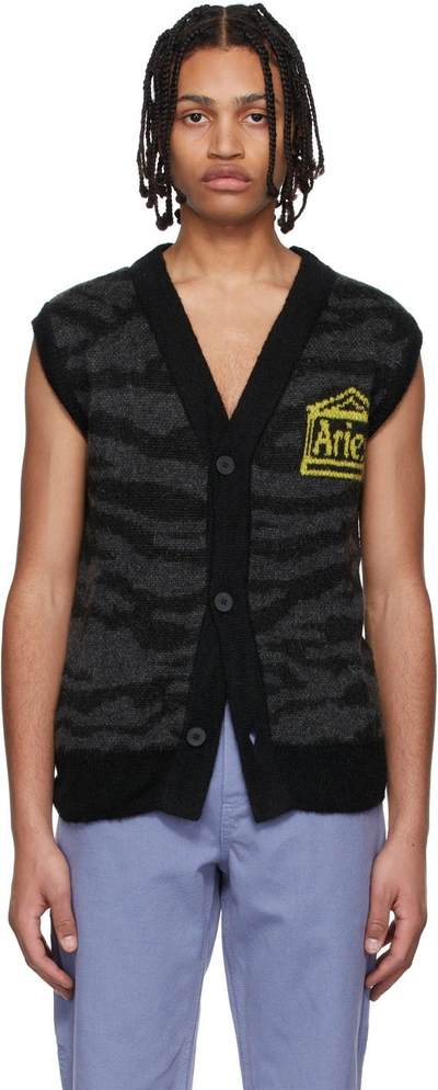 Aries Logo-print Knitted Vest In Grey