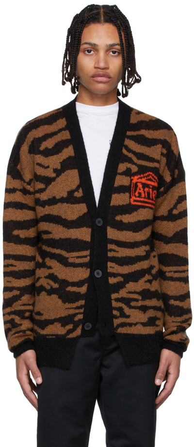 Aries Tiger-intarsia Button-up Cardigan In Brown