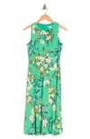 London Times Garden Medley Floral Keyhole Sleeveless Midi Dress In Greencoral