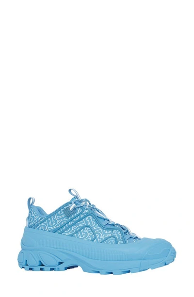 Burberry Arthur Geometric-print Leather Mid-top Trainers In Blue Topaz