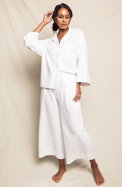 Petite Plume Luxe Pima Cotton Wide Leg Pajamas In White