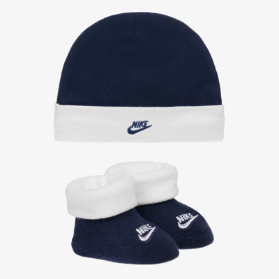 Nike Babies' Blue Hat & Bootie Set