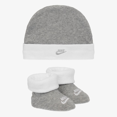 Nike Babies' Boys Grey Hat & Bootie Set In Dark Grey Heather