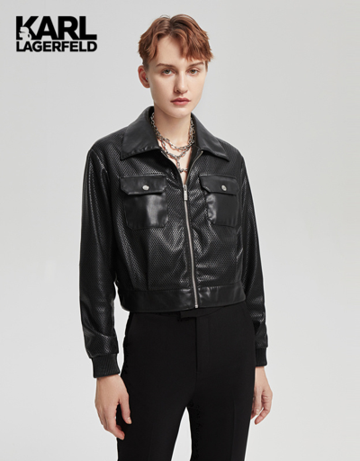 Karl Lagerfeld 环保皮革机车夹克短外套216l1914 黑色 38