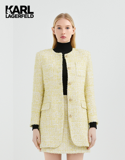 Karl Lagerfeld 黄白交织色粗花呢外套夹克221l1402 黄色 38