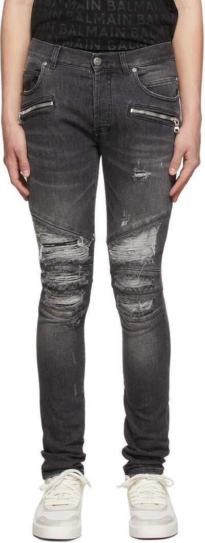 Balmain Black Denim Jeans In Gray