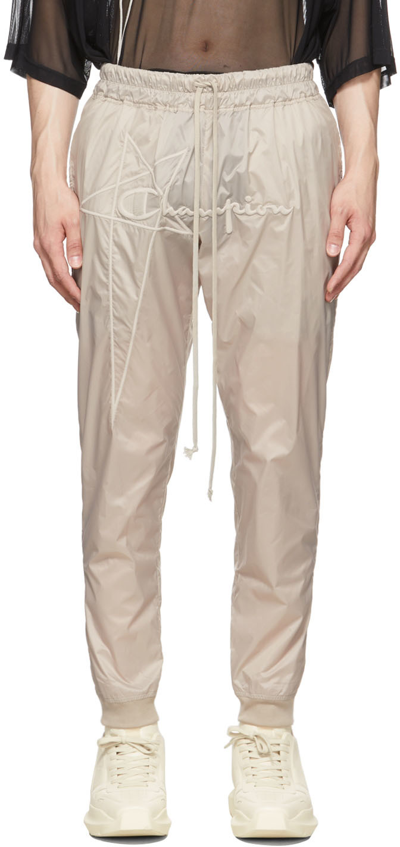 Rick Owens Taupe Champion Edition Nylon Track Pants In 08 Pearl