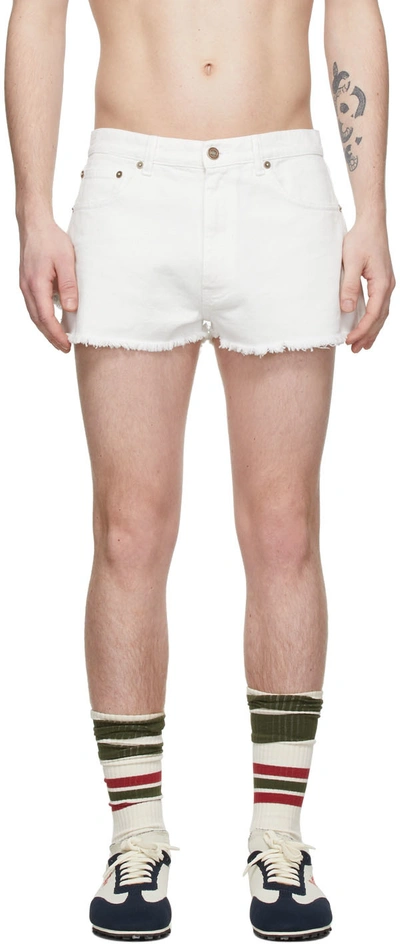 Erl Straight-leg Frayed Denim Shorts In White