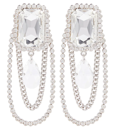 Alessandra Rich Crystal-embellished Drop Chain Earrings In Silver