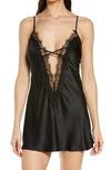 Ann Summers Cherryann Lace Trim Satin Chemise In Black In Black