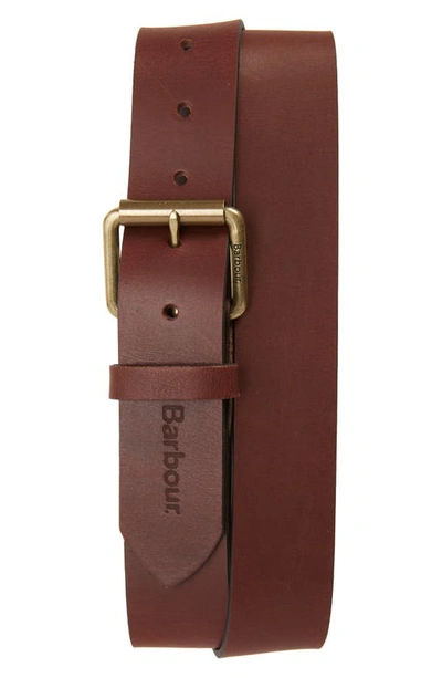 Barbour Contrast Leather Belt In Olive/brown