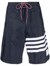 Thom Browne Navy Tech 4-bar Board Swim Shorts In Blue