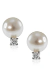 Cz By Kenneth Jay Lane 8mm Freshwater Pearl & Cz Stud Earrings In White/clear/silver
