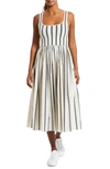 Theory Striped Gathered Cotton-poplin And Stretch-knit Midi Dress In Multi