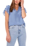 1.STATE FLUTTER SLEEVE SPLIT NECK CHIFFON BLOUSE