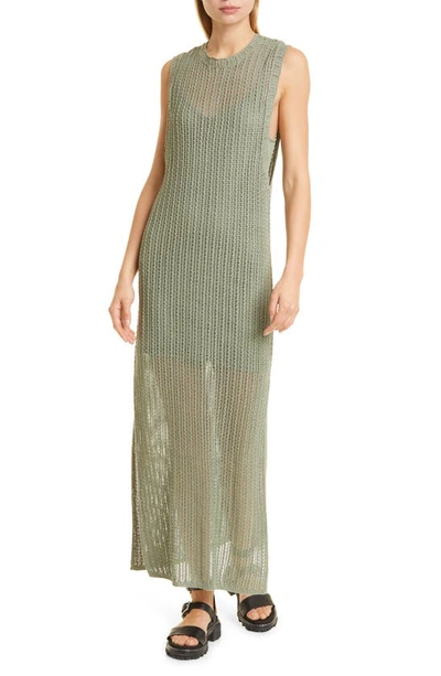 Rag & Bone Riley Crochet-knit Split Hem Maxi Dress In Sage Green