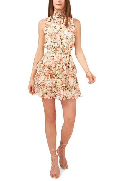 1.state Sleeveless Smocked Neck Dress With Ruffle Tiered Skirt In Ivory