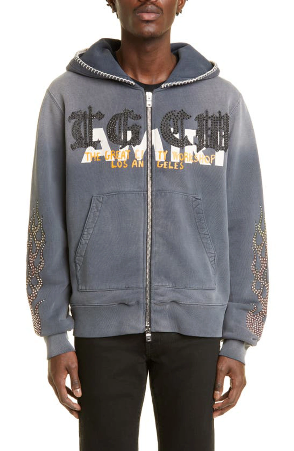 Amiri T.g.c.w. Crystal Zip Graphic Hoodie In Black | ModeSens