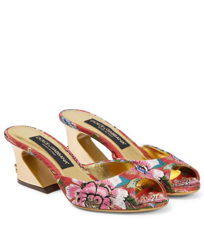 Dolce & Gabbana Multicoloured 60 Floral Brocade Sandals In Red