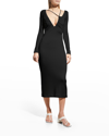 Et Ochs Bella Plunge Neck Long Sleeve Midi Dress In Black