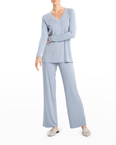 Natori Feathers Essentials Soft Pajamas Set In Windy Blue