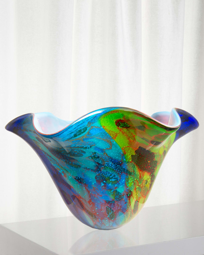 Dale Tiffany 16.5"dia. X 10.25" Crivelli Art Glass Ruffle Vase In Multi