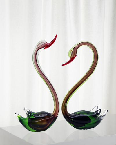 Dale Tiffany Swan Art Glass Sculpture, Set Of 2 In Multi