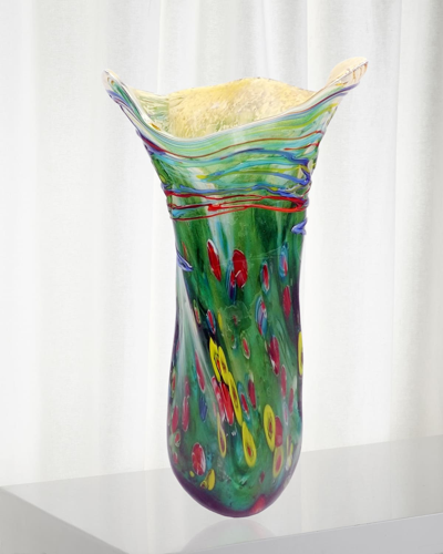 Dale Tiffany 8.5" X 18" Petria Art Glass Vase In Green
