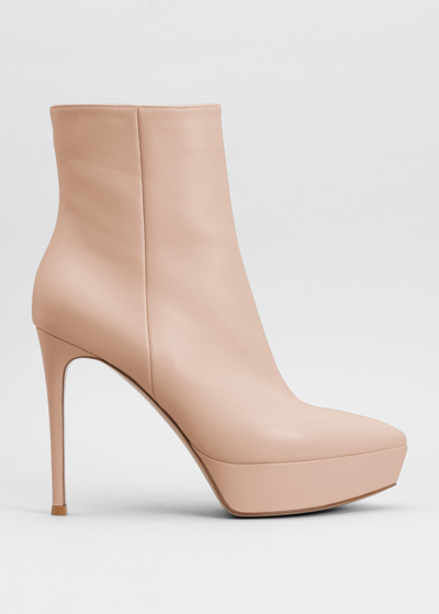 Gianvito Rossi Pointed Platform Zip Booties In Peach