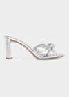 Veronica Beard Ganita Metallic Knot Slide Sandals In Silver