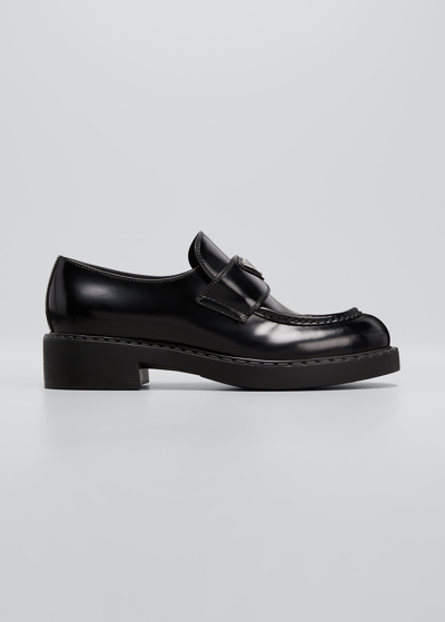 Prada Leather Triangle Logo Loafers In Porpora F