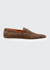 Santoni Men's Banker Stitched Suede Loafers In Brown