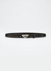Prada Logo-buckle Saffiano Leather Belt In Black