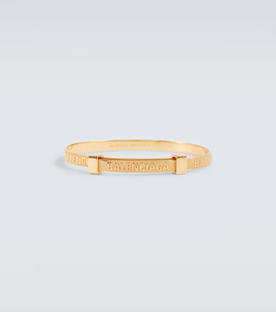 Balenciaga Men's Force Striped Goldtone Logo Bracelet In Shiny Gold