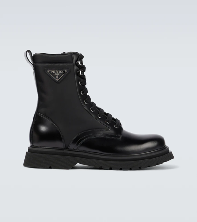 Prada Black Leather Ankle Boot With Logo
