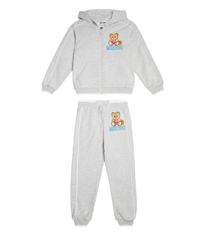 Moschino Kids' Printed Cotton Jersey Tracksuit In Grey