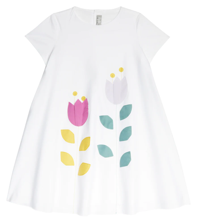 Il Gufo Kids' Printed Cotton Dress In White Lilac